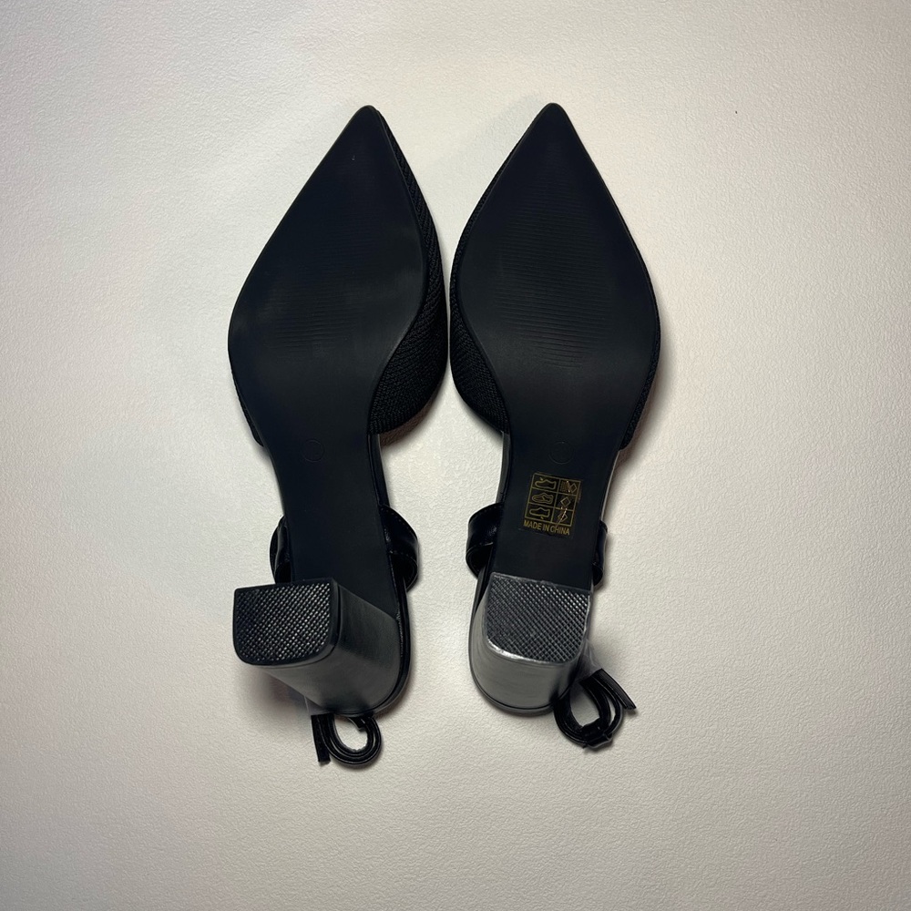 NIB QIY Black Knit Pointed Toe Block Heel Slingback Pumps Size 10 - Picture 4 of 5
